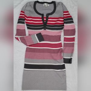Grey and Hot Pink Striped long sleeve sweater dress size Xl